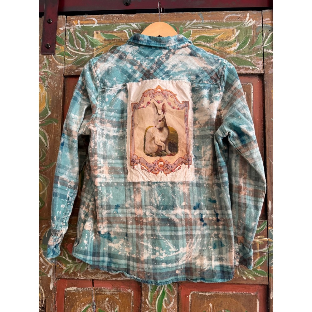 Upcycled Reworked Flannel Shirt| Rabbit Vintage Patchwork| Cottage Core| S